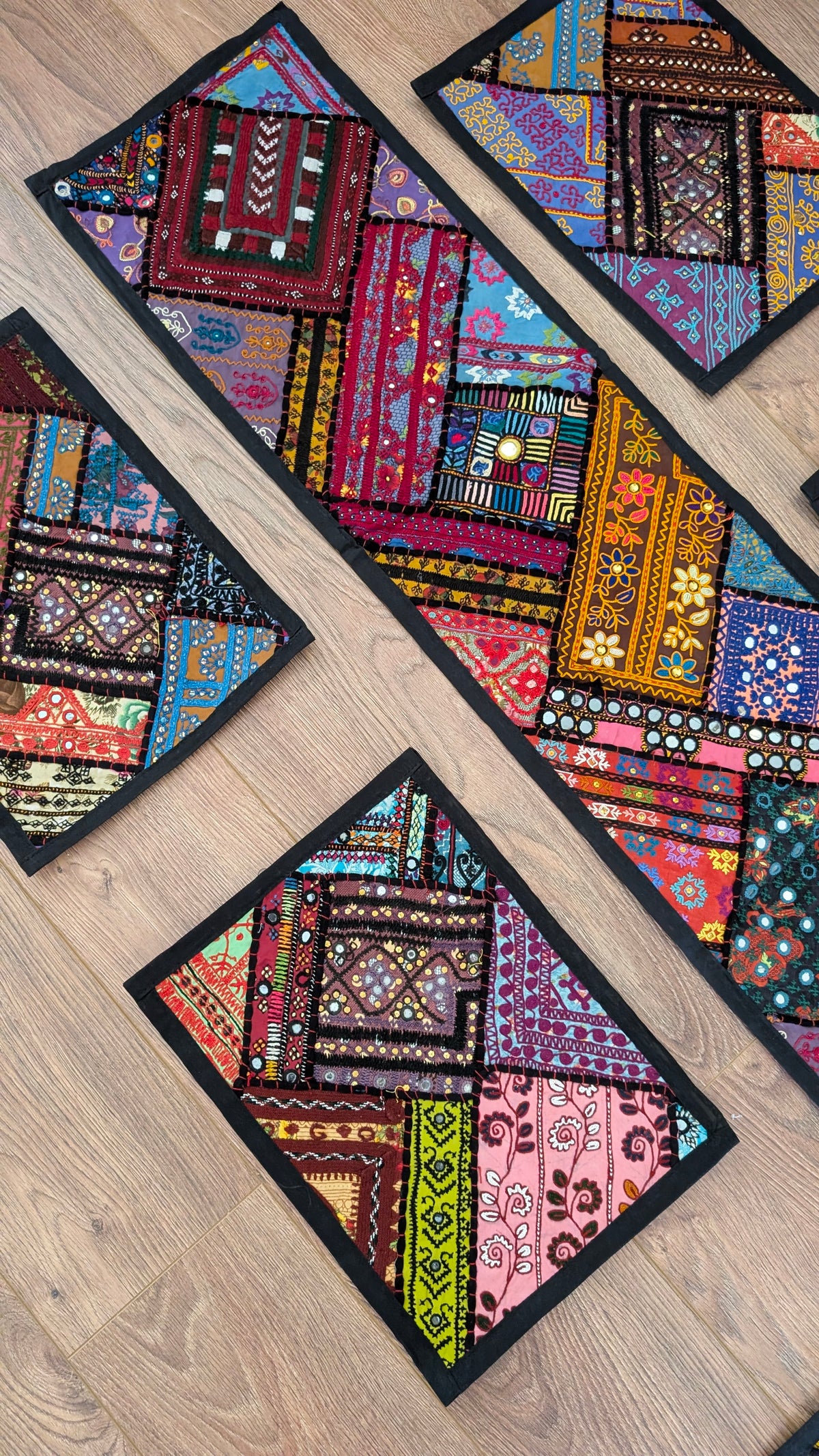 Bohemian Handcrafted Patchwork & Mirror-Work Table Runner + 6 Placemats
