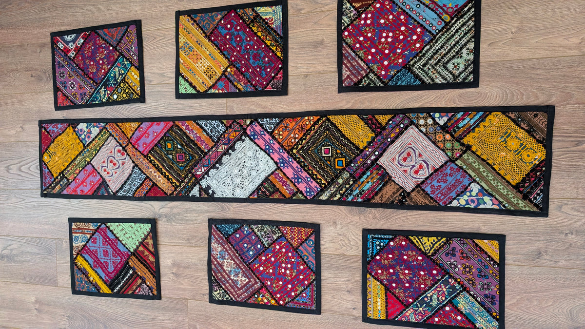 Traditional Handmade Vibrant Patchwork Dining Table Set (7-Piece)