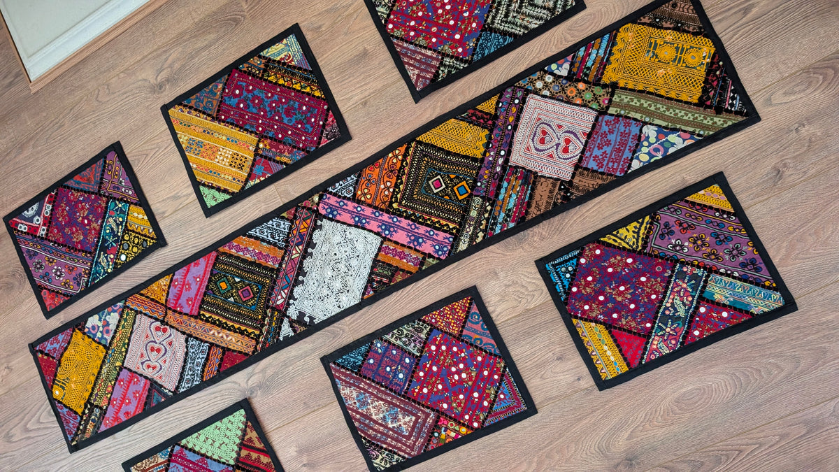 Traditional Handmade Vibrant Patchwork Dining Table Set (7-Piece)