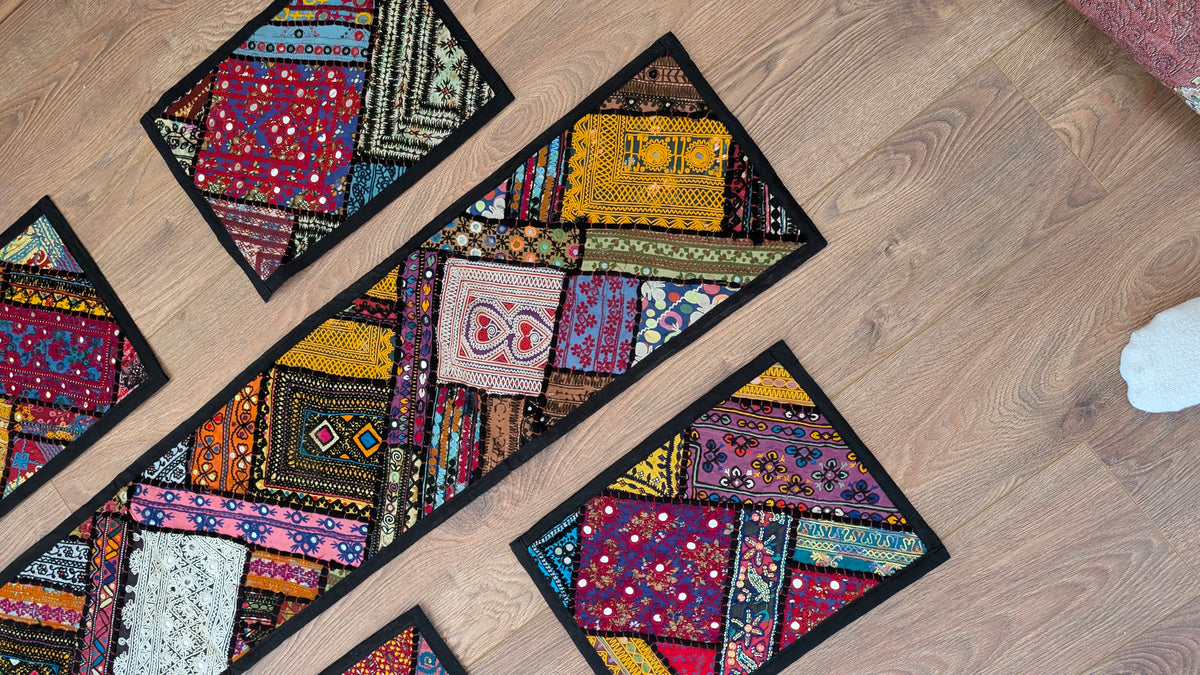 Traditional Handmade Vibrant Patchwork Dining Table Set (7-Piece)