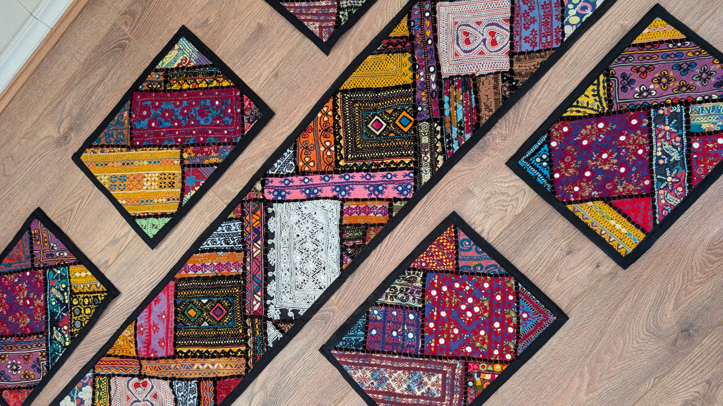 Traditional Handmade Vibrant Patchwork Dining Table Set (7-Piece)