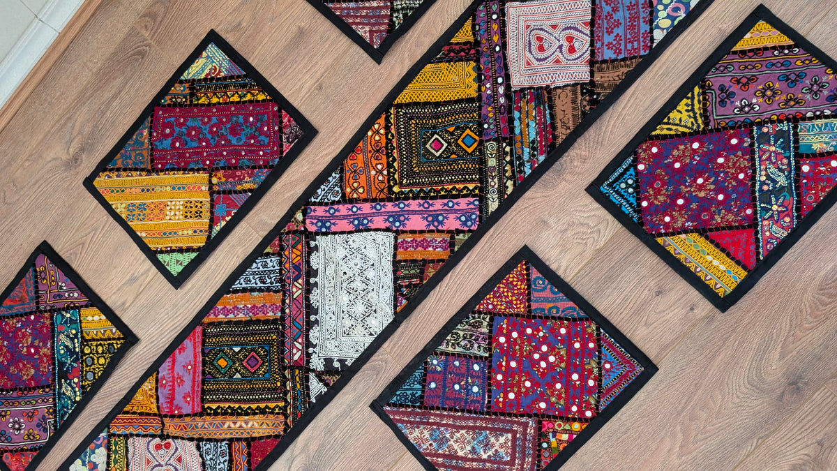 Traditional Handmade Vibrant Patchwork Dining Table Set (7-Piece)