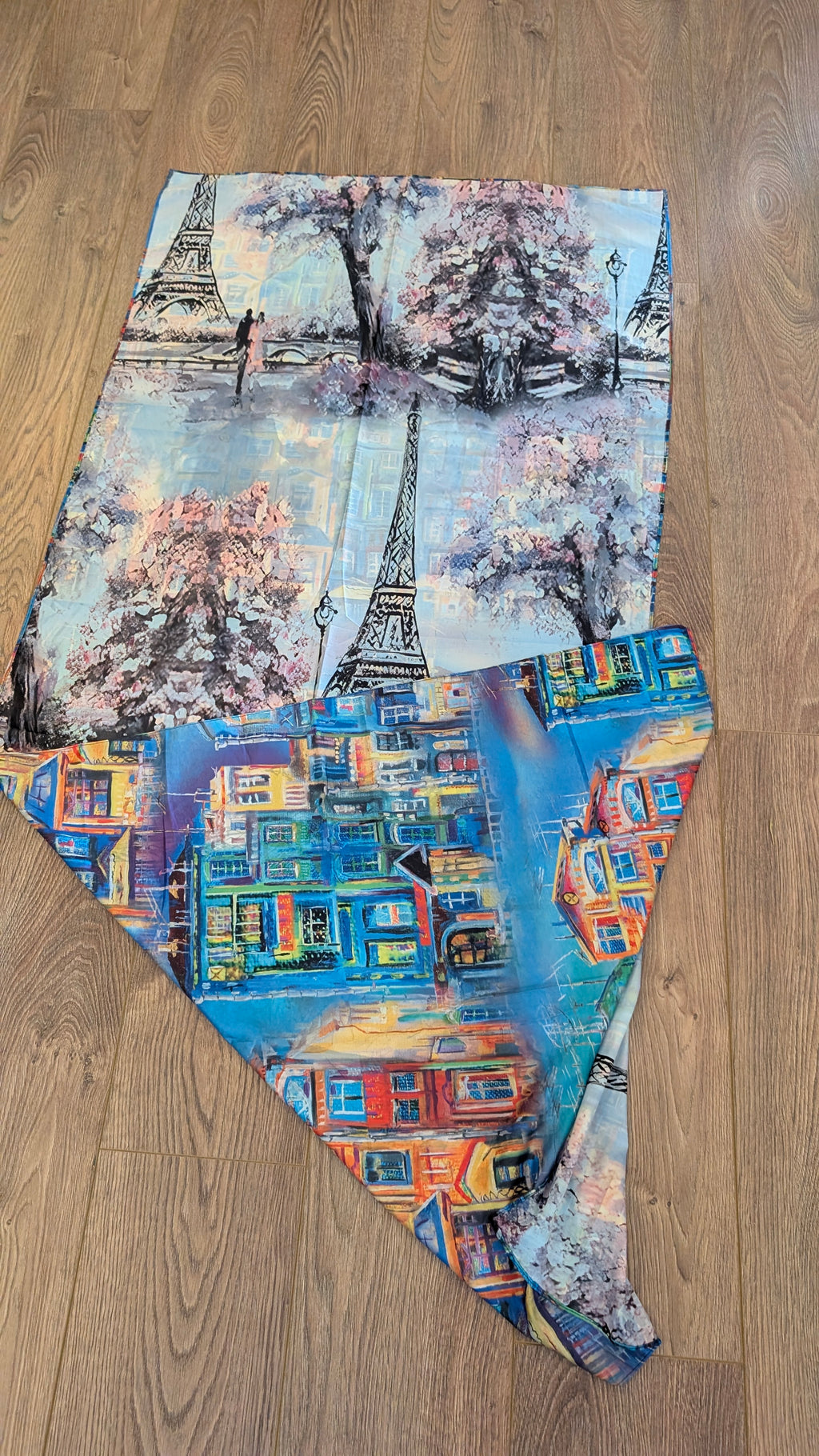 Travel Reversible Art Scarf | Traditional Screen-Printed | 55" x 120" Statement Piece