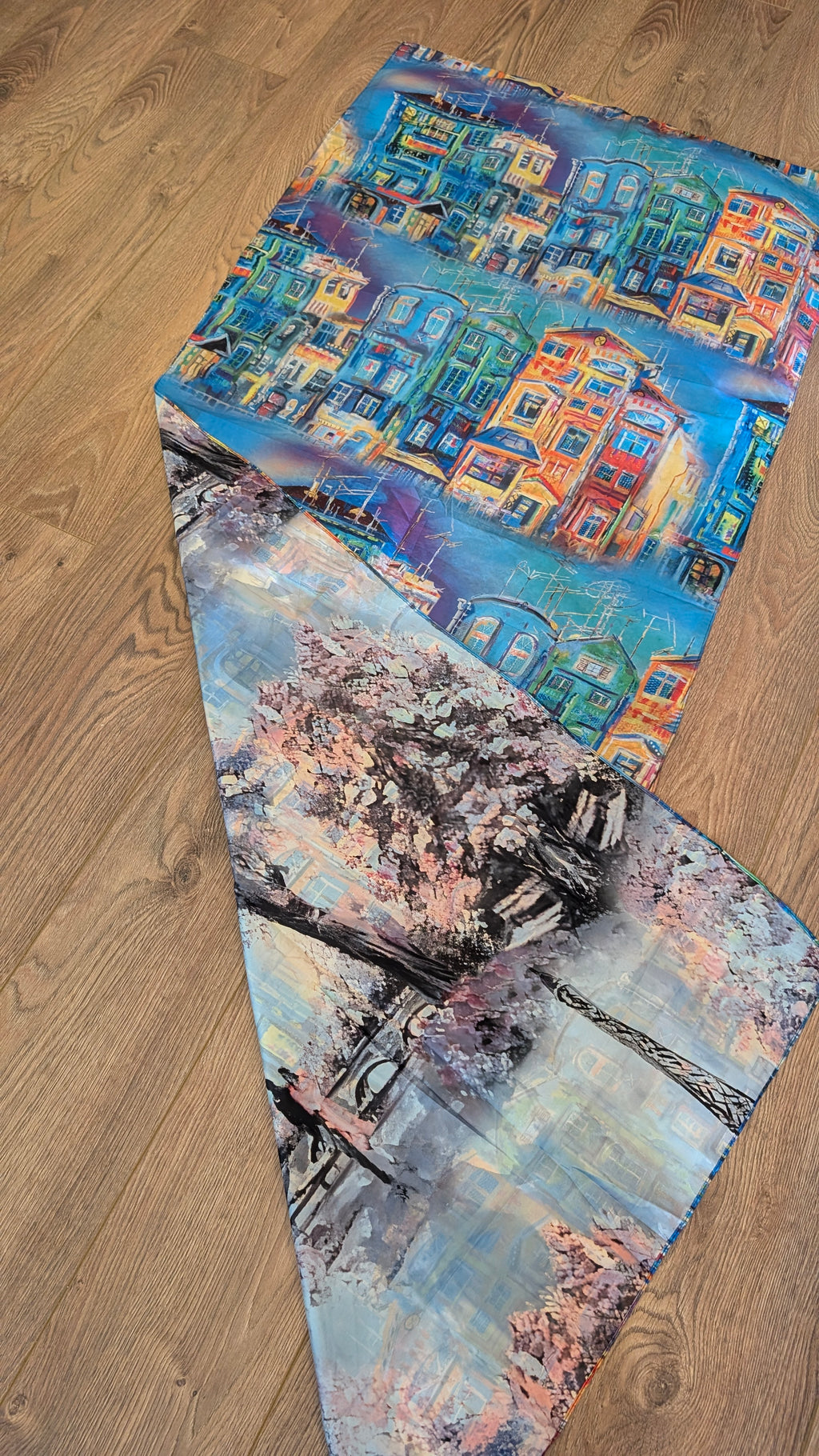 Travel Reversible Art Scarf | Traditional Screen-Printed | 55" x 120" Statement Piece