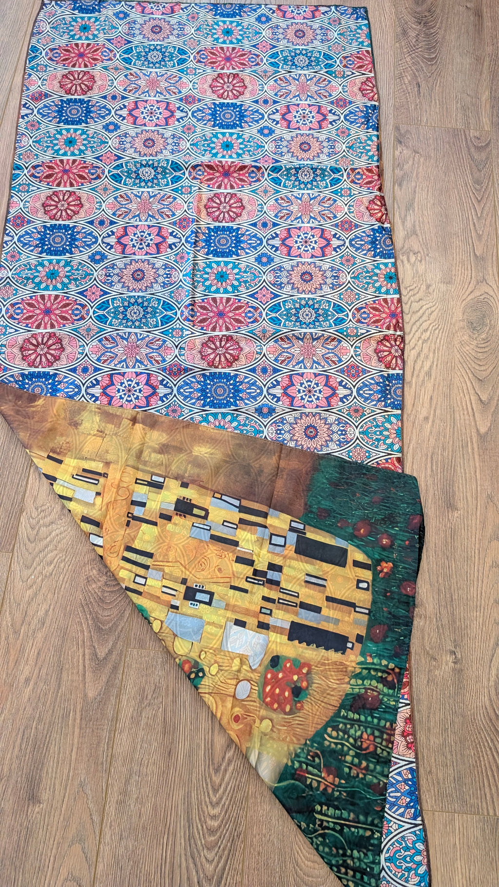 Gustav Klimt Reversible Art Scarf | Traditional Screen-Printed | 55" x 120" Statement Piece