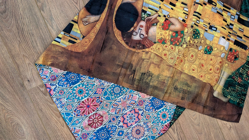 Gustav Klimt Reversible Art Scarf | Traditional Screen-Printed | 55" x 120" Statement Piece