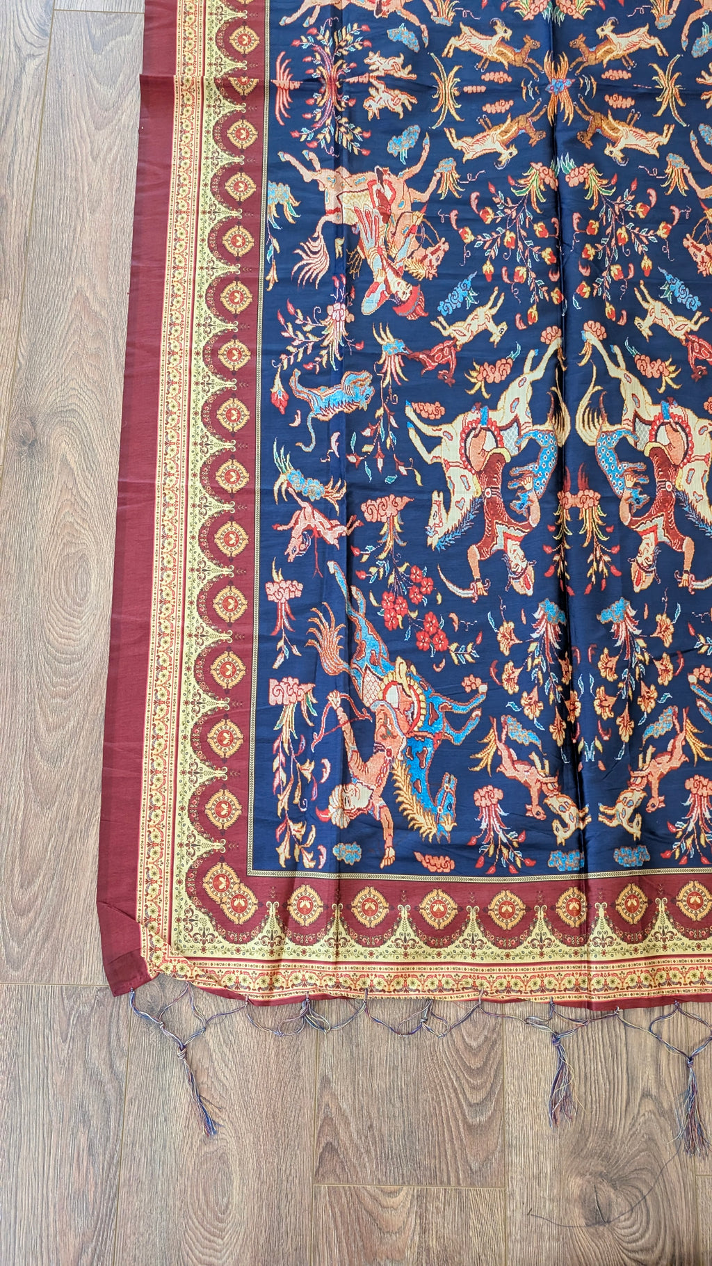 Luxury Persian Miniature Art Shot Silk Scarf | Traditional Screen-Printed Stole (90" x 170")