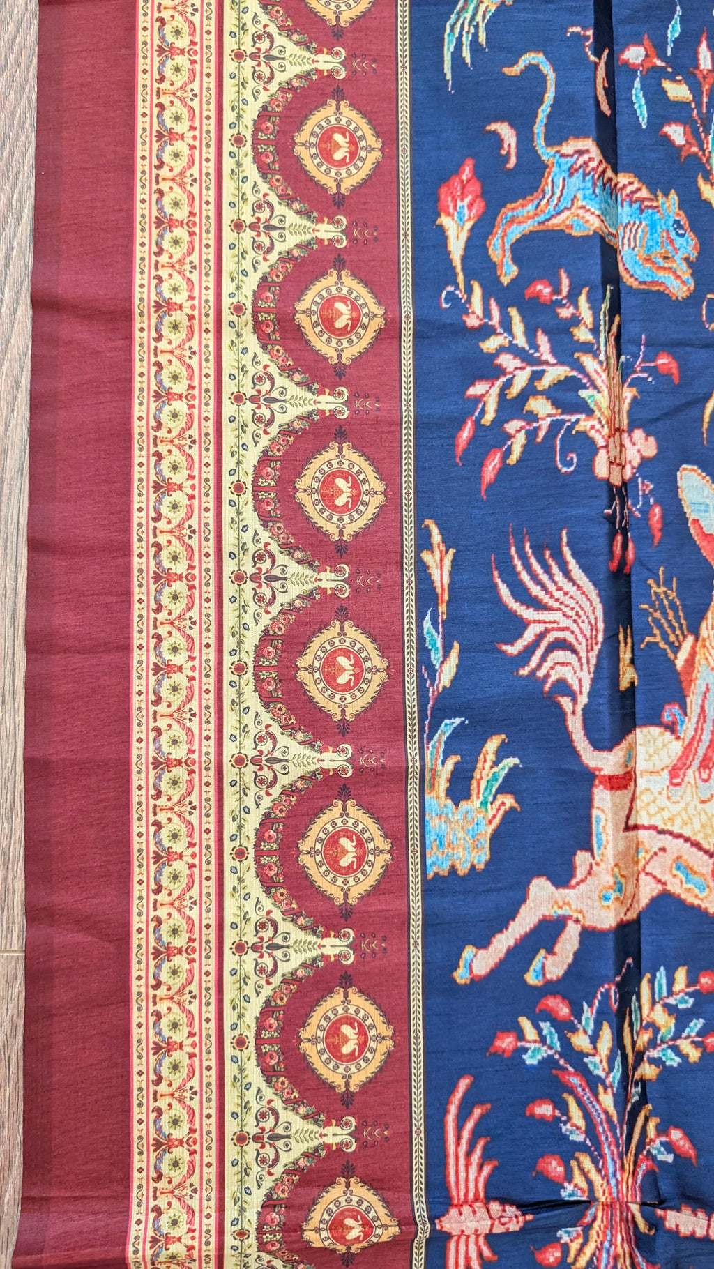 Luxury Persian Miniature Art Shot Silk Scarf | Traditional Screen-Printed Stole (90" x 170")