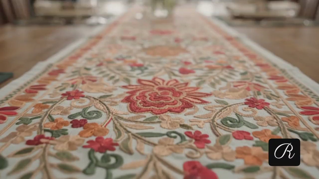 Traditional Artisan Embroidered Dining Table Set (1 Runner, 6 Placemats)