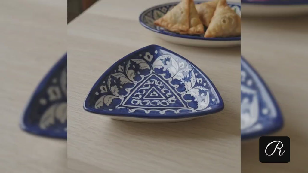 Handcrafted Multani Blue Pottery Ceramic Triangular Dish / Trinket Tray
