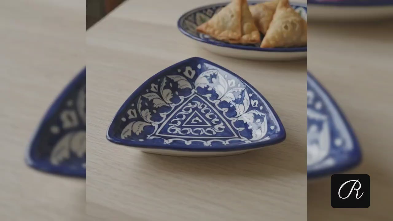 Handcrafted Multani Blue Pottery Ceramic Triangular Dish / Trinket Tray