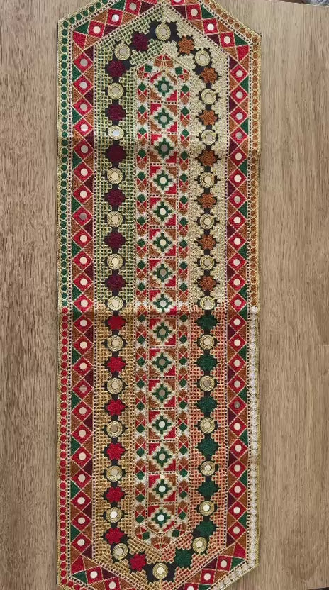Handmade Traditional Table Runner Set of 3 – Embroidered South Asian Runner