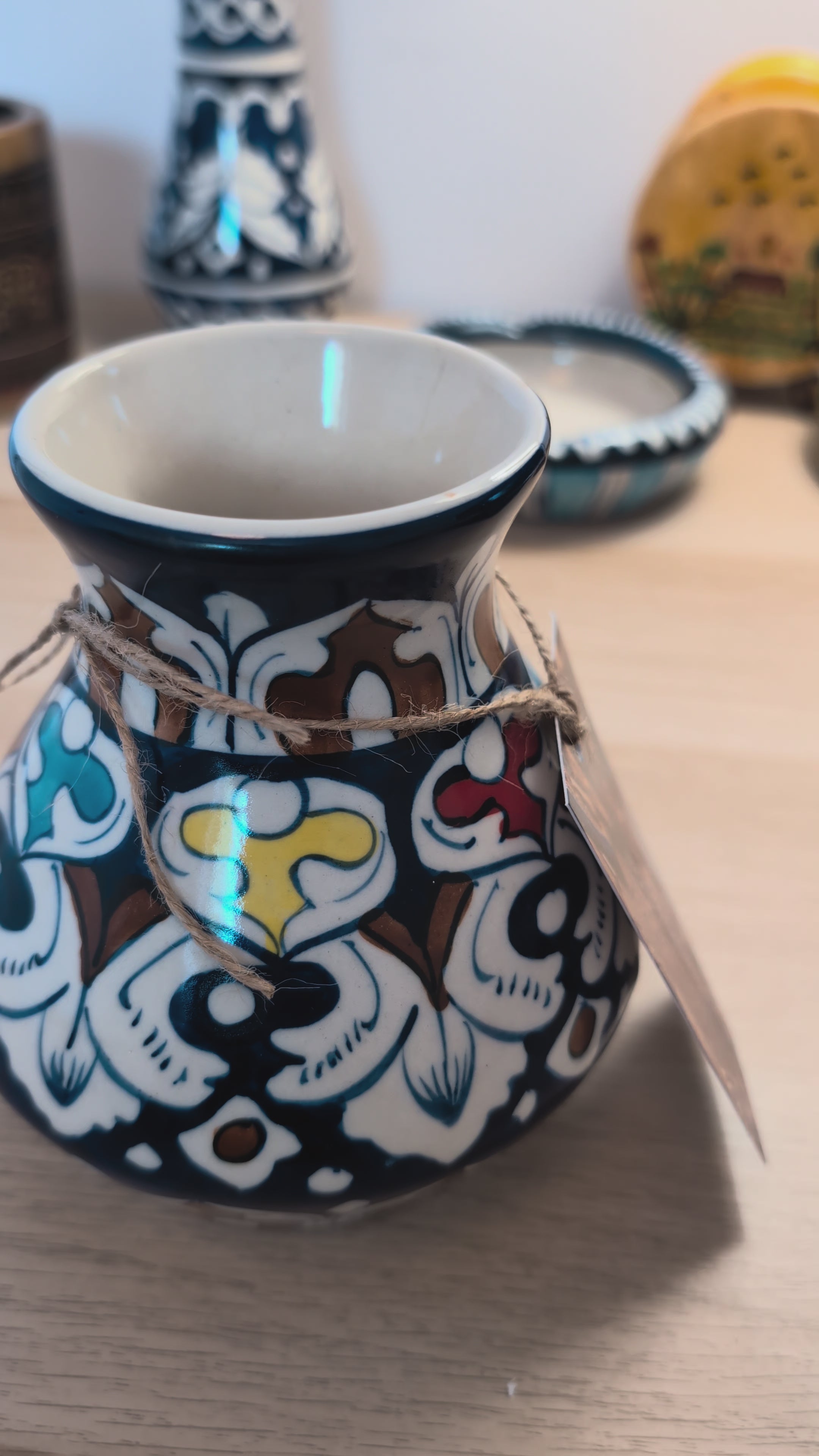 Hand-Painted Multani Ceramic Decorative Vase – Traditional Blue & Multi-Colour Leafy