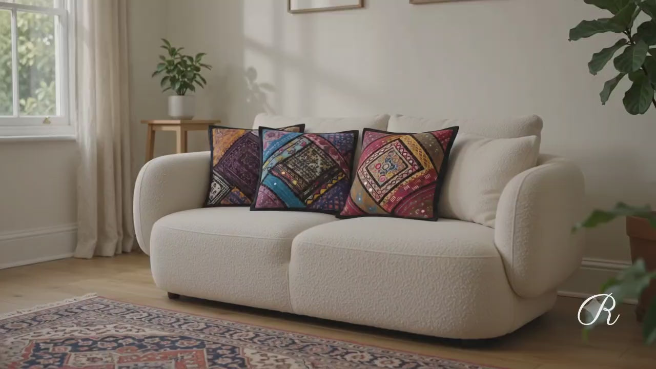 Handmade Ajrak Patchwork Cushion Cover (4 Cover Only)