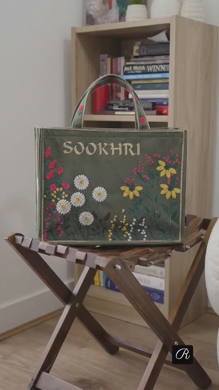 Handcrafted Jute Tote Bag with Traditional Multani Floral Embroidery