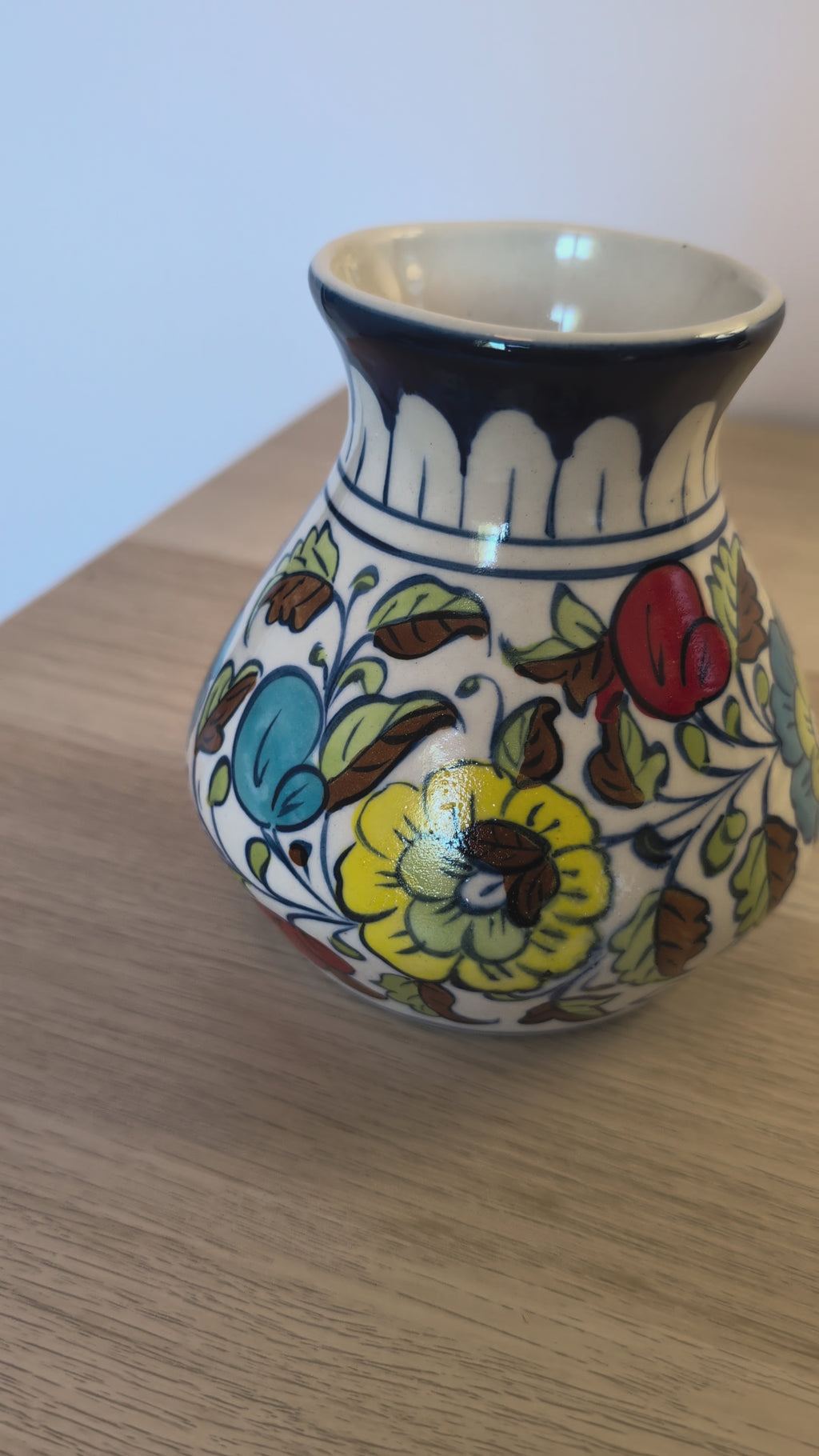 Hand-Painted Multani Ceramic Decorative Vase – Traditional Blue & Multi-Colour Floral Art