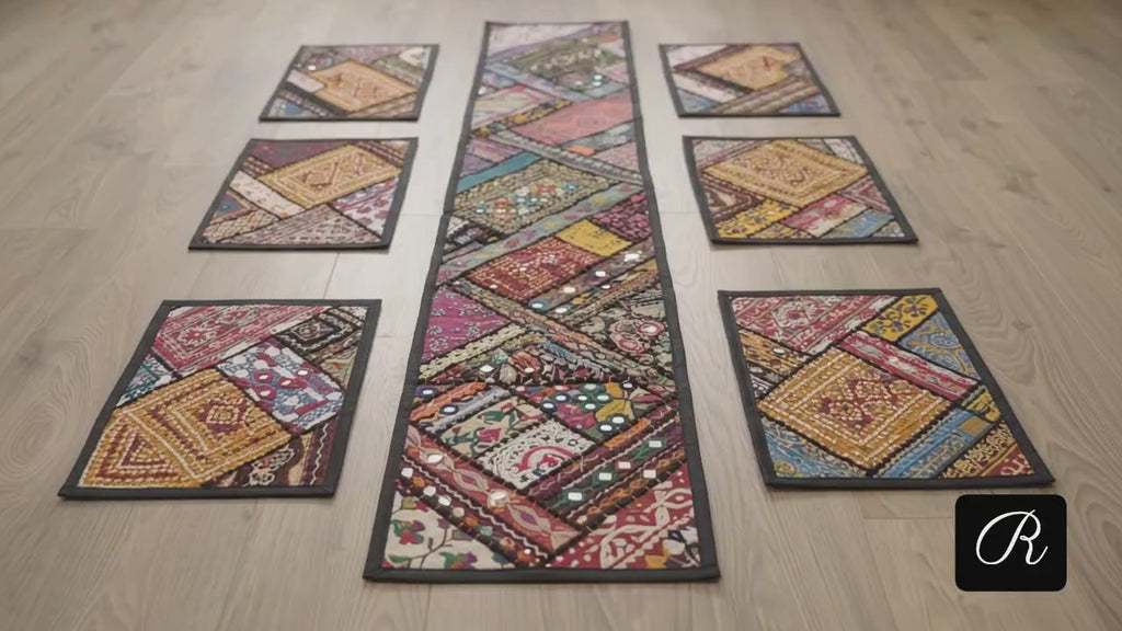 Traditional Handmade Vibrant Patchwork Dining Table Set (7-Piece)