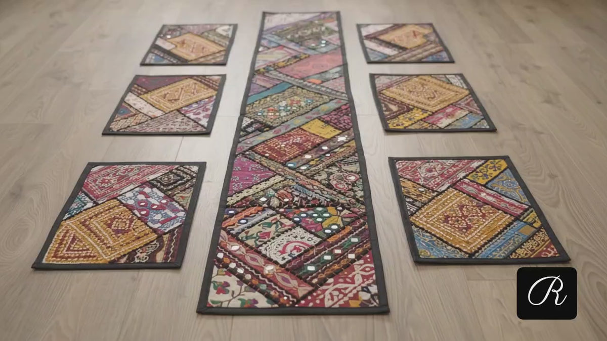 Traditional Handmade Vibrant Patchwork Dining Table Set (7-Piece)