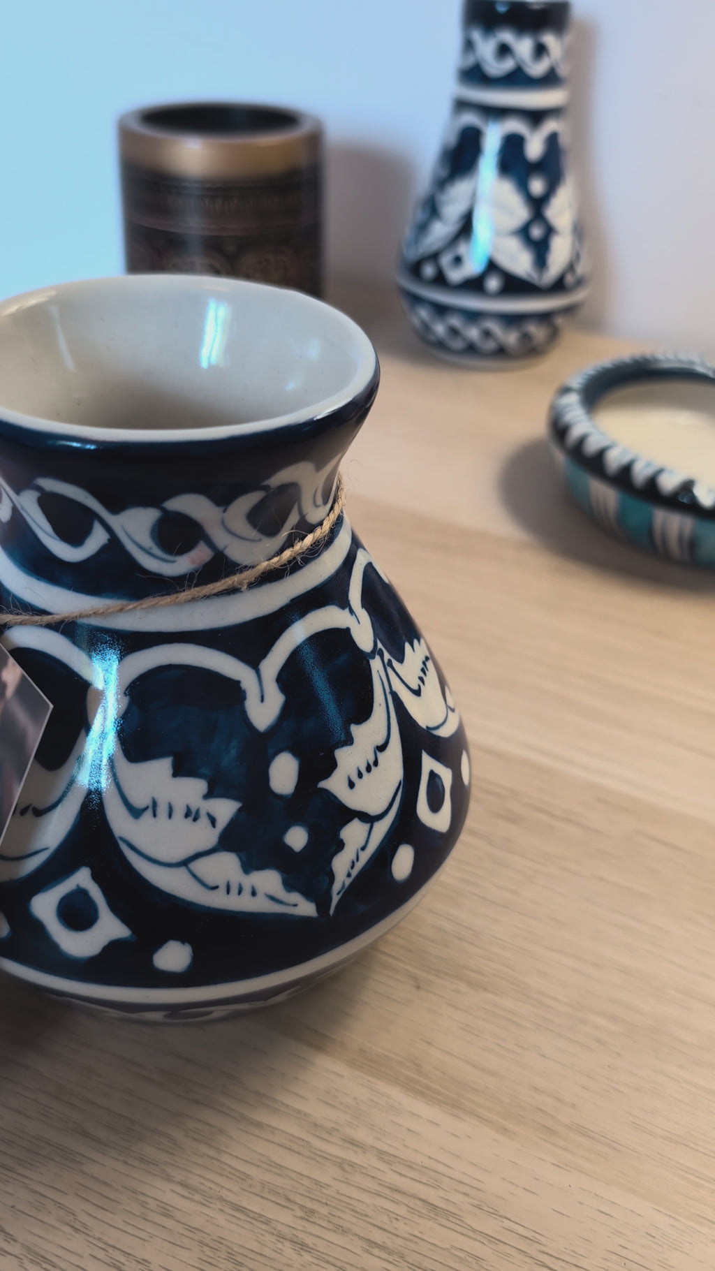 Hand-Painted Multani Ceramic Decorative Vase – Traditional Blue scrolling floral vines