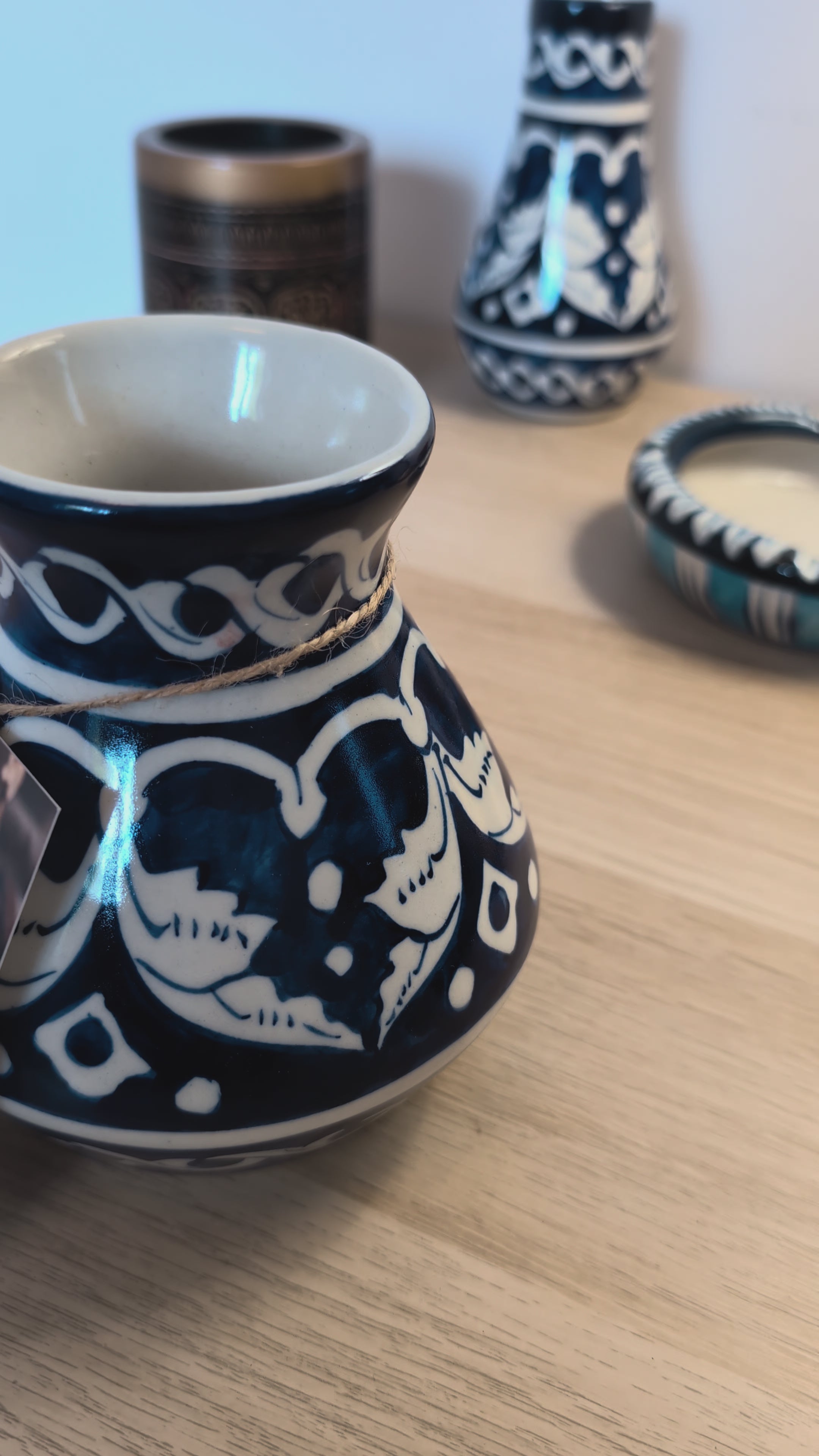 Hand-Painted Multani Ceramic Decorative Vase – Traditional Blue scrolling floral vines