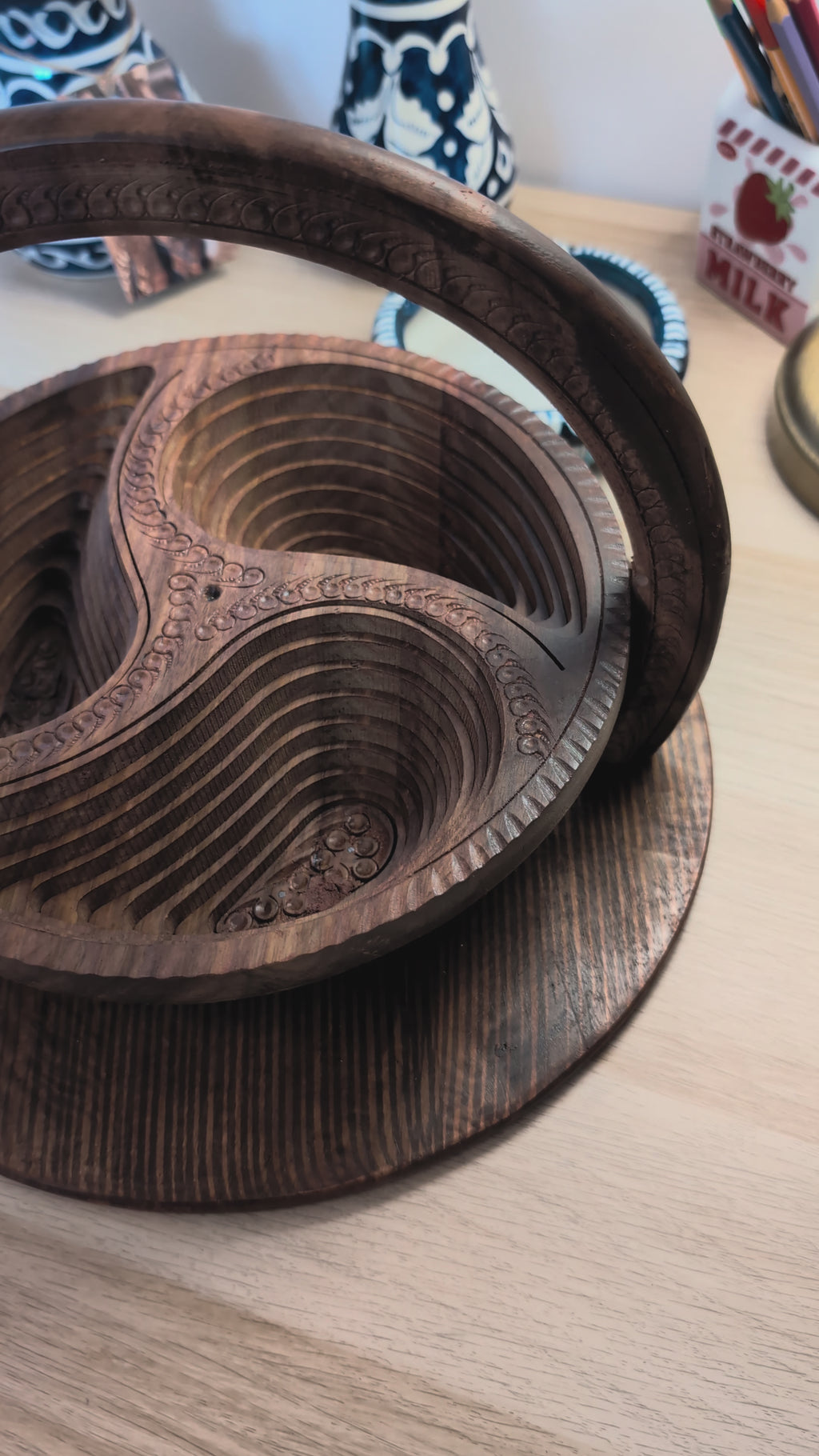 Handcrafted Wooden Collapsible Fruit Basket & Trivet