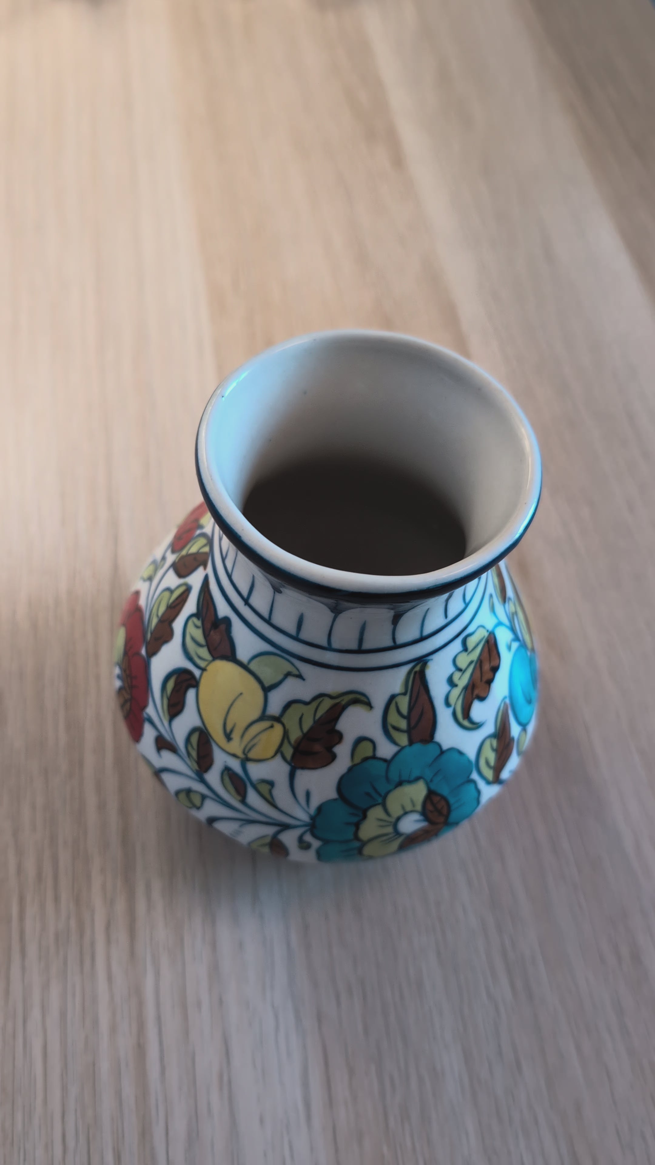 Hand-Painted Multani Ceramic Decorative Vase – Traditional Blue & Multi-Colour Floral Art