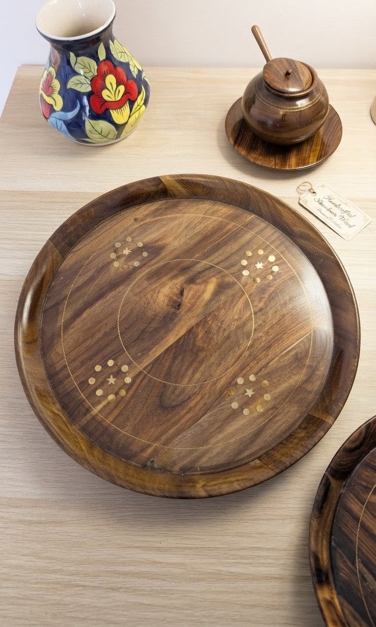 Handcrafted Sheesham Wood Tray Set with Brass Star Inlay