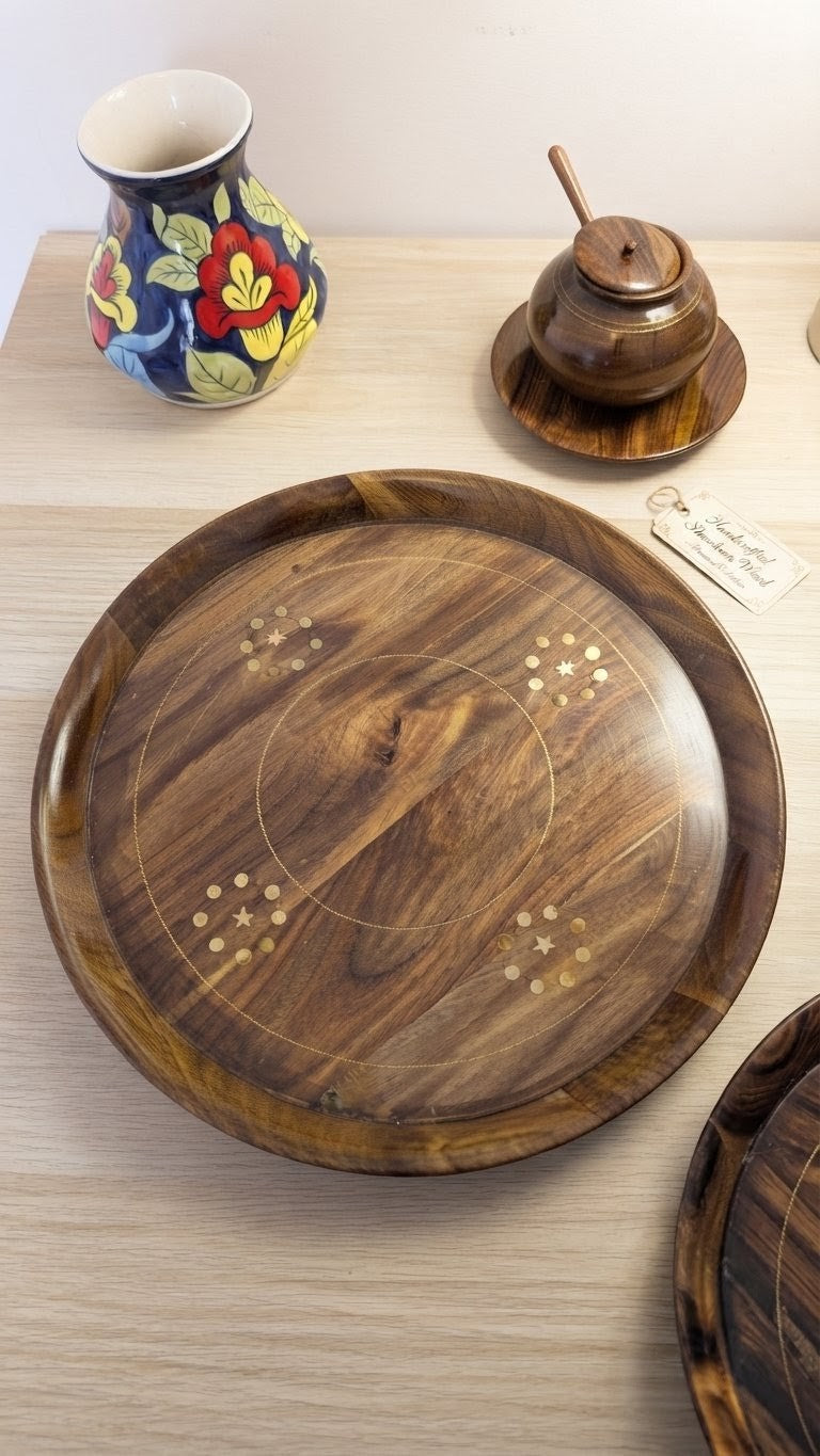 Handcrafted Sheesham Wood Tray Set with Brass Star Inlay