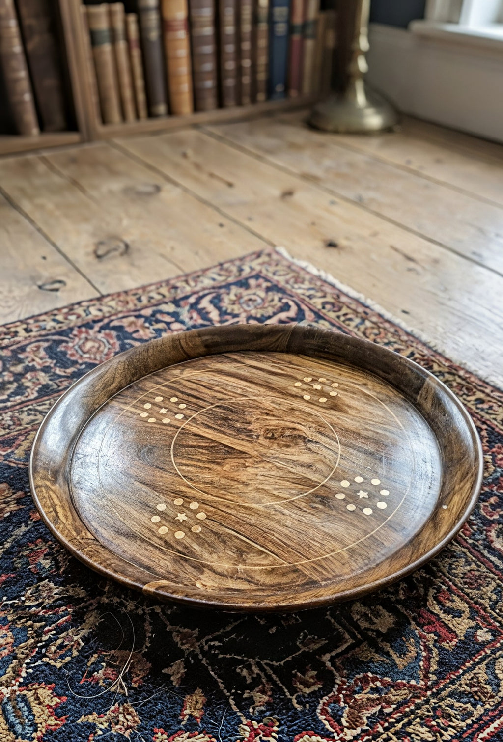Handcrafted Sheesham Wood Tray Set with Brass Star Inlay