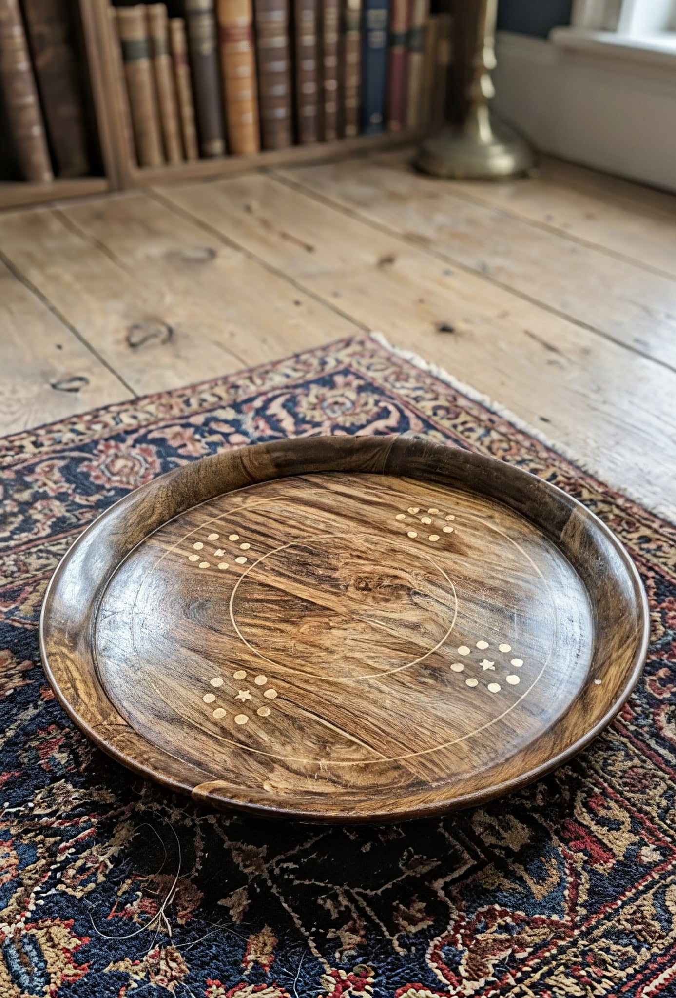 Handcrafted Sheesham Wood Tray Set with Brass Star Inlay